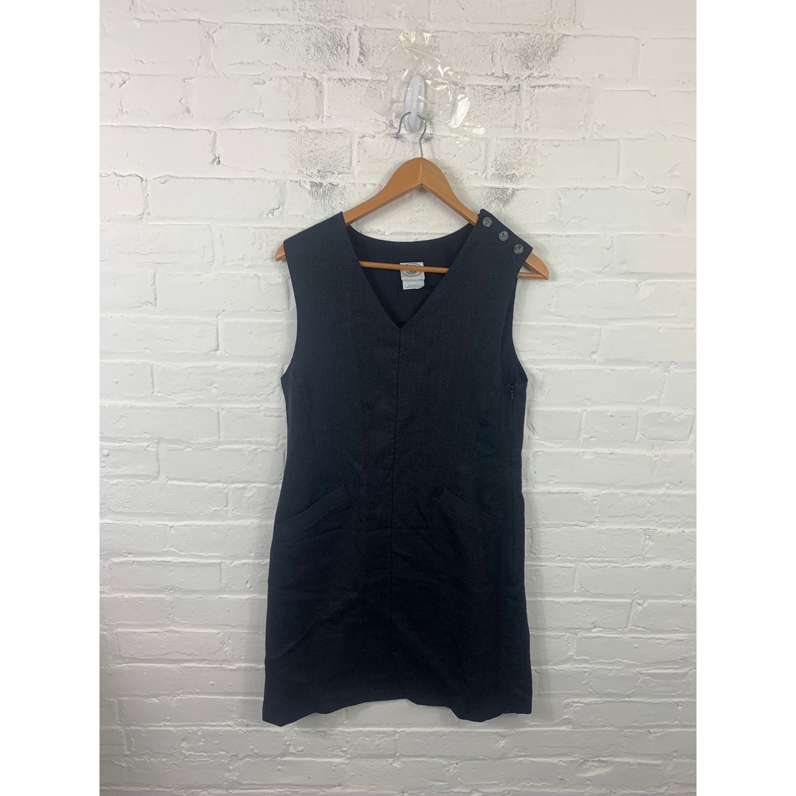 Laura Ashley Women's Vintage Wool Shift Dress Sleeveless Jumper Dark Gray Size 8